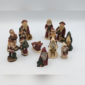 Lot of 13 Vintage Santa Figurines Ceramic and Resin